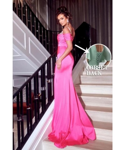 Mermaid Prom Dresses for Women Long Beaded Satin Cold Shoulder Ruched Formal Evening Party Gown Green $31.82 Dresses