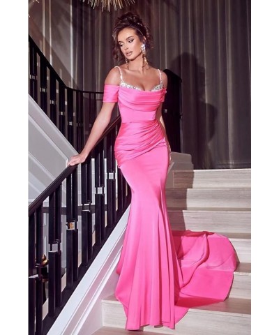 Mermaid Prom Dresses for Women Long Beaded Satin Cold Shoulder Ruched Formal Evening Party Gown Green $31.82 Dresses