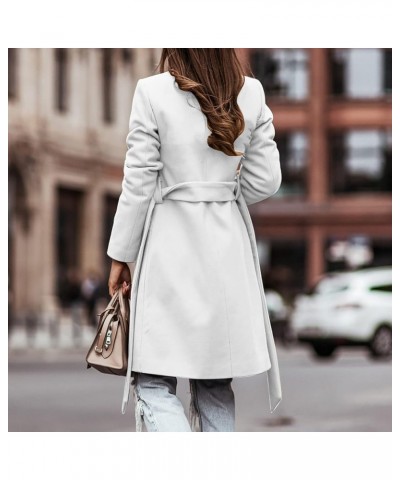 Trench Coats for Women Long Double-Breasted Winter Warm Coat Notch Lapel Thick Wool Peacoat with Belt Black Jacket White $13....