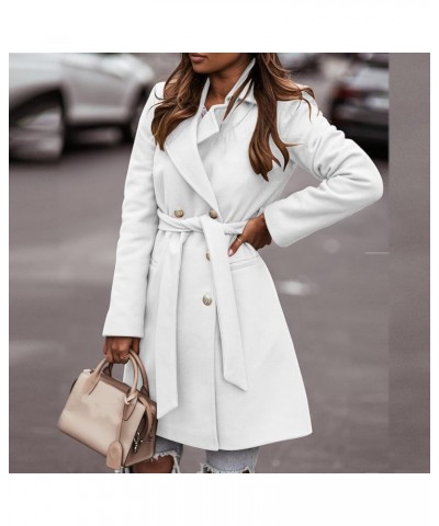 Trench Coats for Women Long Double-Breasted Winter Warm Coat Notch Lapel Thick Wool Peacoat with Belt Black Jacket White $13....