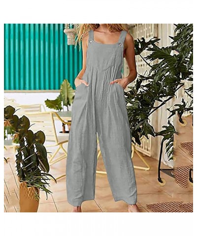 Boho Sleeveless Overalls for Women Casual Lightweight Butterfly Jumpsuit Loose Fit Long Pant Rompers 2-solid Color Overalls G...