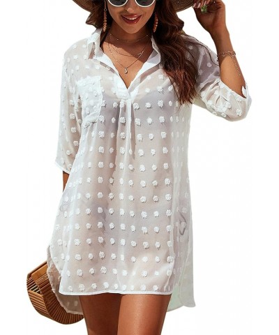 Womens Swimsuit Coverups White Chiffon Bikini Swimwear Beach Cover Up Dress Shirt White-slim $18.89 Swimsuits