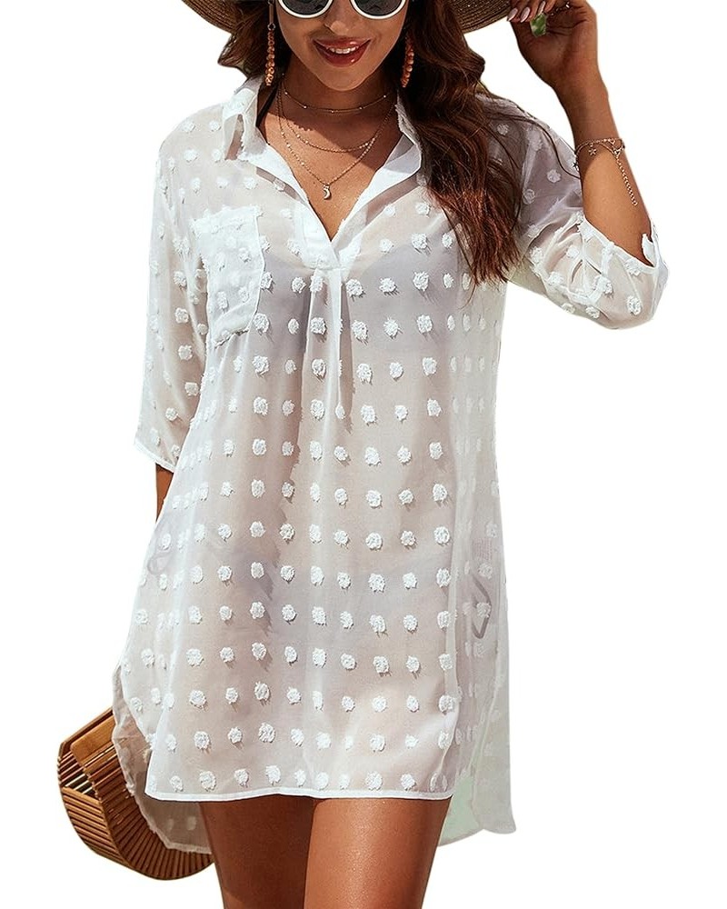 Womens Swimsuit Coverups White Chiffon Bikini Swimwear Beach Cover Up Dress Shirt White-slim $18.89 Swimsuits