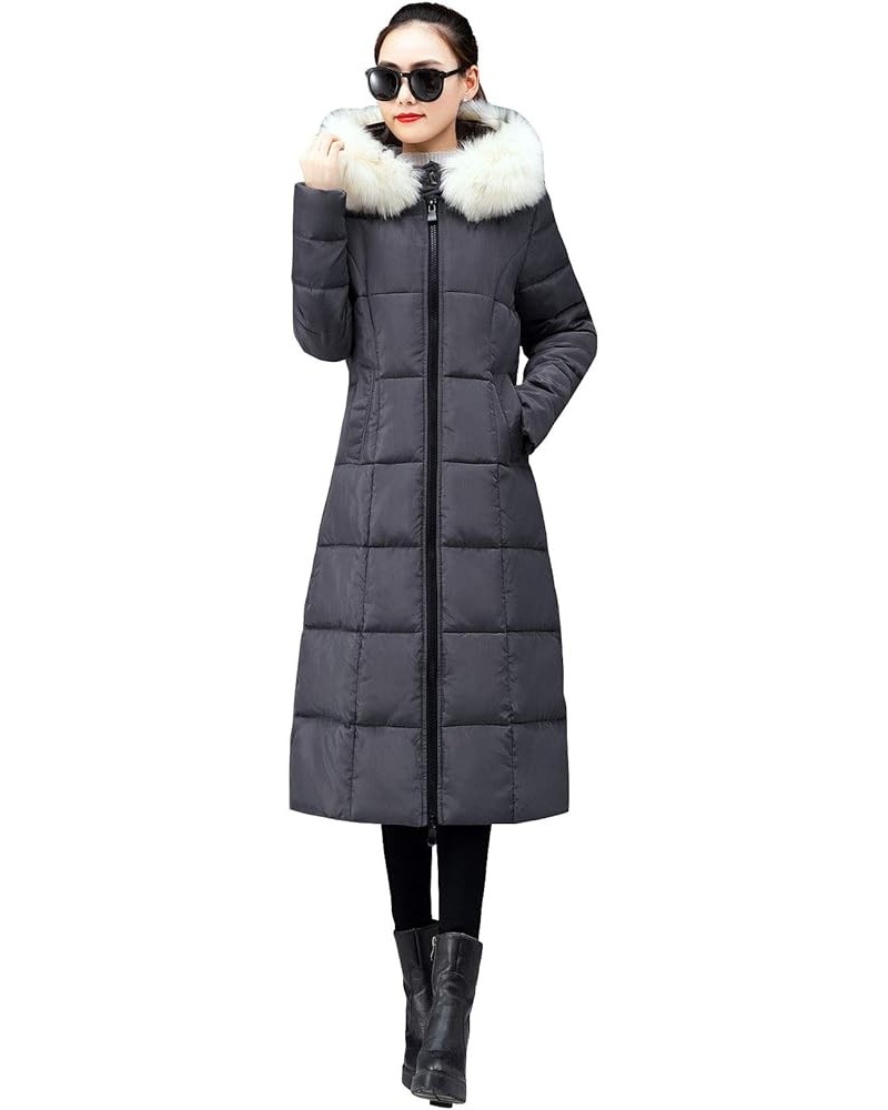 Women's Winter Thicken Down Alternative Long Puffer Coat with Faux Fur Hood Grey 1 $24.71 Jackets