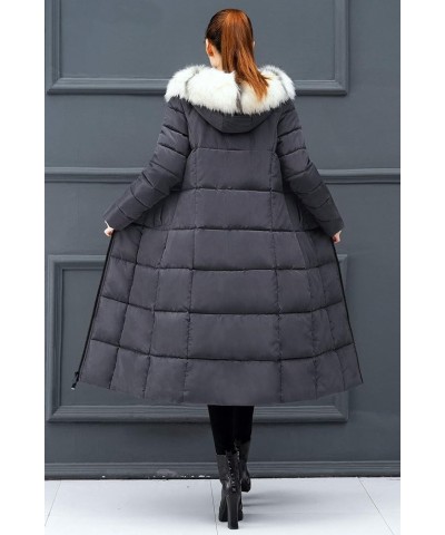 Women's Winter Thicken Down Alternative Long Puffer Coat with Faux Fur Hood Grey 1 $24.71 Jackets