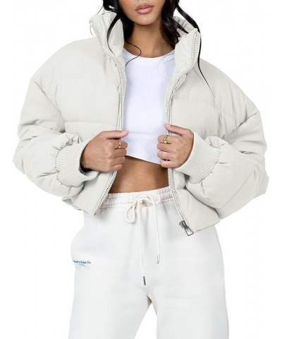 Women's Winter Puffer Jacket Cropped Lightweight Zip Up Padded Coat Oversized Stand Collar Short Quilted Jackets Beige $21.56...