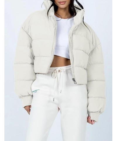 Women's Winter Puffer Jacket Cropped Lightweight Zip Up Padded Coat Oversized Stand Collar Short Quilted Jackets Beige $21.56...