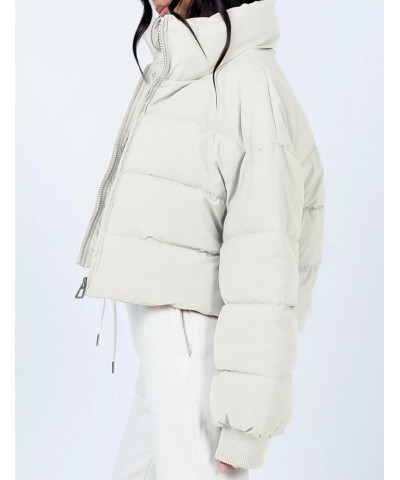 Women's Winter Puffer Jacket Cropped Lightweight Zip Up Padded Coat Oversized Stand Collar Short Quilted Jackets Beige $21.56...