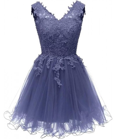 Women's V Neck Lace Homecoming Dresses Short Prom Dress for Teens A Line Tulle Navy Blue $33.79 Dresses