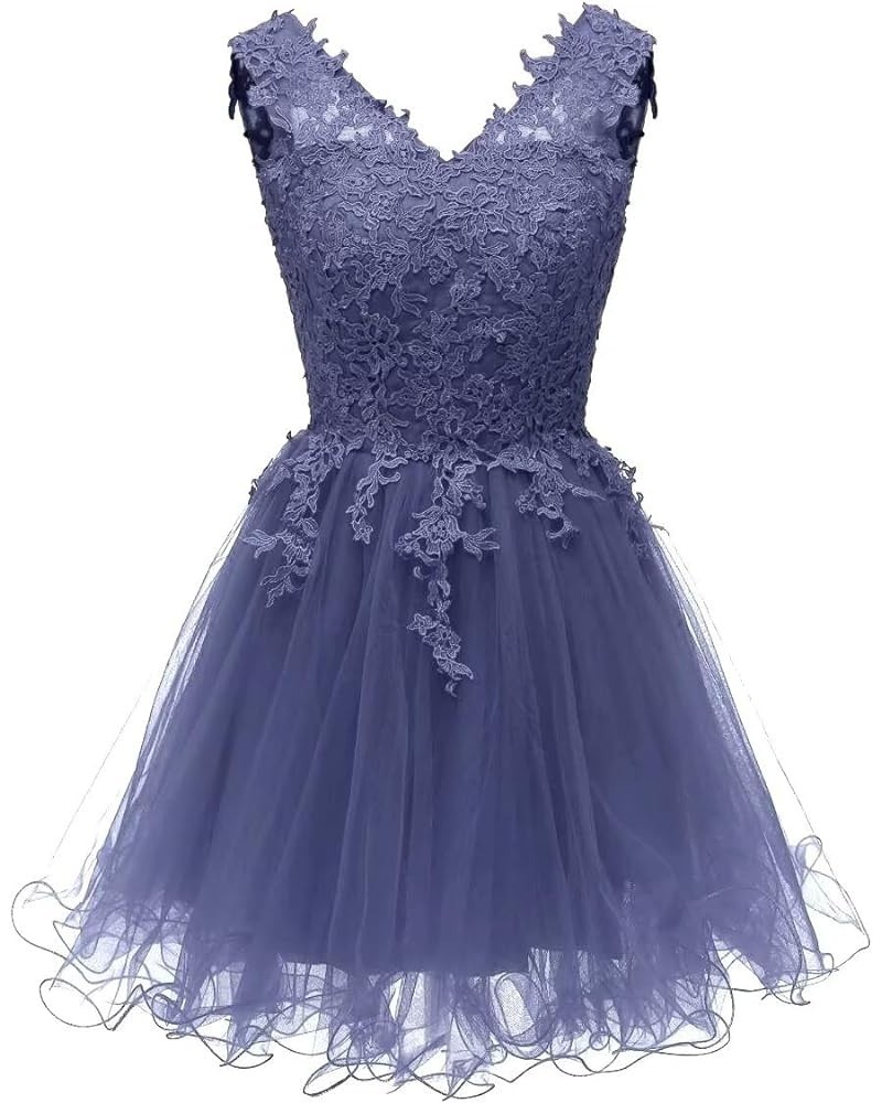 Women's V Neck Lace Homecoming Dresses Short Prom Dress for Teens A Line Tulle Navy Blue $33.79 Dresses