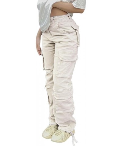 Womens High Waisted Black Cargo Pants with Pockets Baggy Solid Y2k Streetwear Pants Straight-beige $16.00 Pants