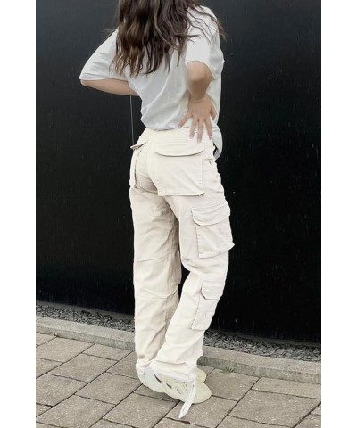 Womens High Waisted Black Cargo Pants with Pockets Baggy Solid Y2k Streetwear Pants Straight-beige $16.00 Pants