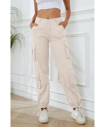 Womens High Waisted Black Cargo Pants with Pockets Baggy Solid Y2k Streetwear Pants Straight-beige $16.00 Pants