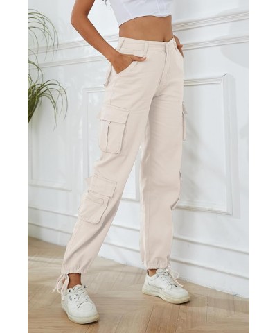 Womens High Waisted Black Cargo Pants with Pockets Baggy Solid Y2k Streetwear Pants Straight-beige $16.00 Pants