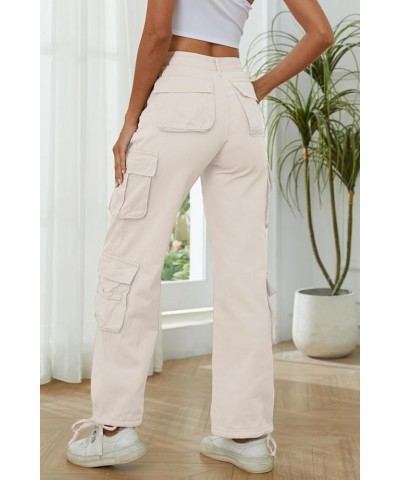 Womens High Waisted Black Cargo Pants with Pockets Baggy Solid Y2k Streetwear Pants Straight-beige $16.00 Pants