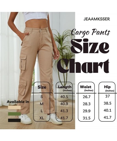 Womens High Waisted Black Cargo Pants with Pockets Baggy Solid Y2k Streetwear Pants Straight-beige $16.00 Pants