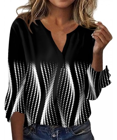 Tops for Women 2024 3/4 Sleeve Ruffle Henley V Neck Ladies Shirts Printed Graphic Fall Button Down Shirts C13-dark Gray $8.55...