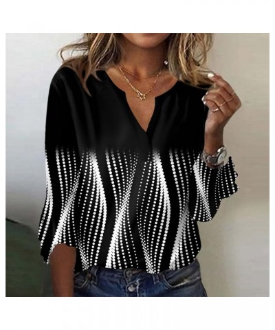 Tops for Women 2024 3/4 Sleeve Ruffle Henley V Neck Ladies Shirts Printed Graphic Fall Button Down Shirts C13-dark Gray $8.55...