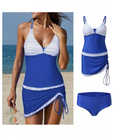 Blue Bathing Suits for Women Color Swimwear Two with Skirt Sexy Block Bathing for Women Pieces Tankini Swimsuits Suit Baodanf...