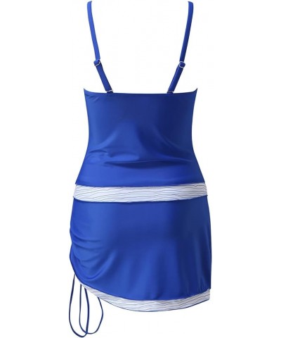 Blue Bathing Suits for Women Color Swimwear Two with Skirt Sexy Block Bathing for Women Pieces Tankini Swimsuits Suit Baodanf...