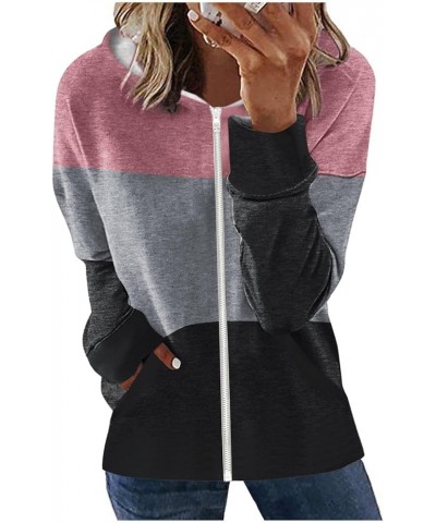 Hoodies For Women,Womens Color Block Zip Up Jacket Long Sleeve Drawstring Coat With Pockets Hooded Sweatshirt 1-pink $10.28 Tops