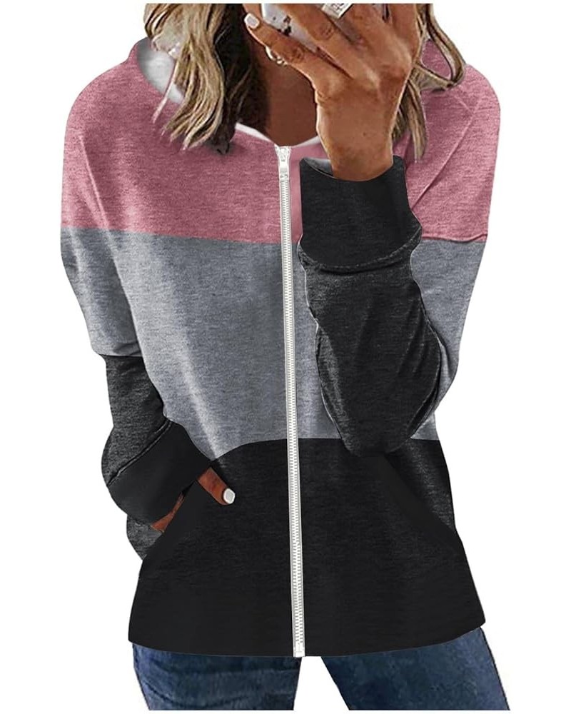 Hoodies For Women,Womens Color Block Zip Up Jacket Long Sleeve Drawstring Coat With Pockets Hooded Sweatshirt 1-pink $10.28 Tops