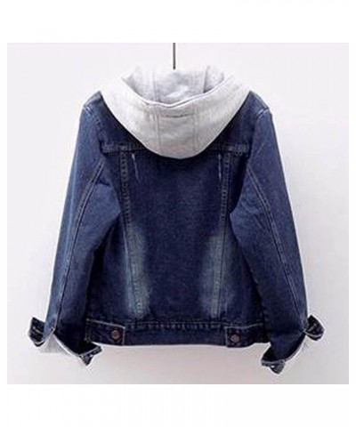 Womens Jean Jacket Hoodie Tops Classic Buttons Long Sleeve Hooded Denim Jackets Sherpa Fur Fleece Lined Winter Coat 02 Dark B...