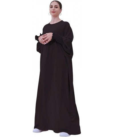 Muslim Prayer Abaya Islamic Women's Khimar Pure Color Hijab Dress Long Sleeve Dubai Kaftan Brown $17.22 Dresses