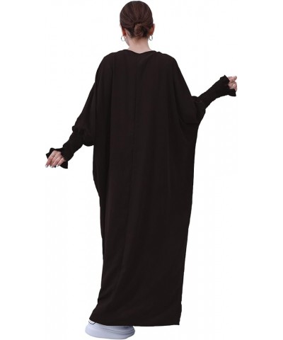 Muslim Prayer Abaya Islamic Women's Khimar Pure Color Hijab Dress Long Sleeve Dubai Kaftan Brown $17.22 Dresses