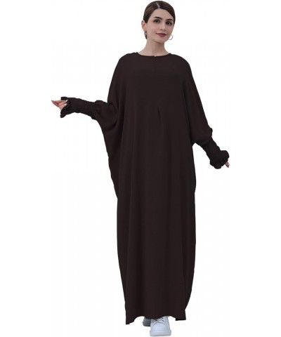 Muslim Prayer Abaya Islamic Women's Khimar Pure Color Hijab Dress Long Sleeve Dubai Kaftan Brown $17.22 Dresses