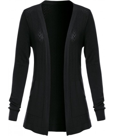 Women's Long Sleeve Crochet Knit Draped Open Sweater Cardigan Black (Front Pockets) $14.68 Sweaters