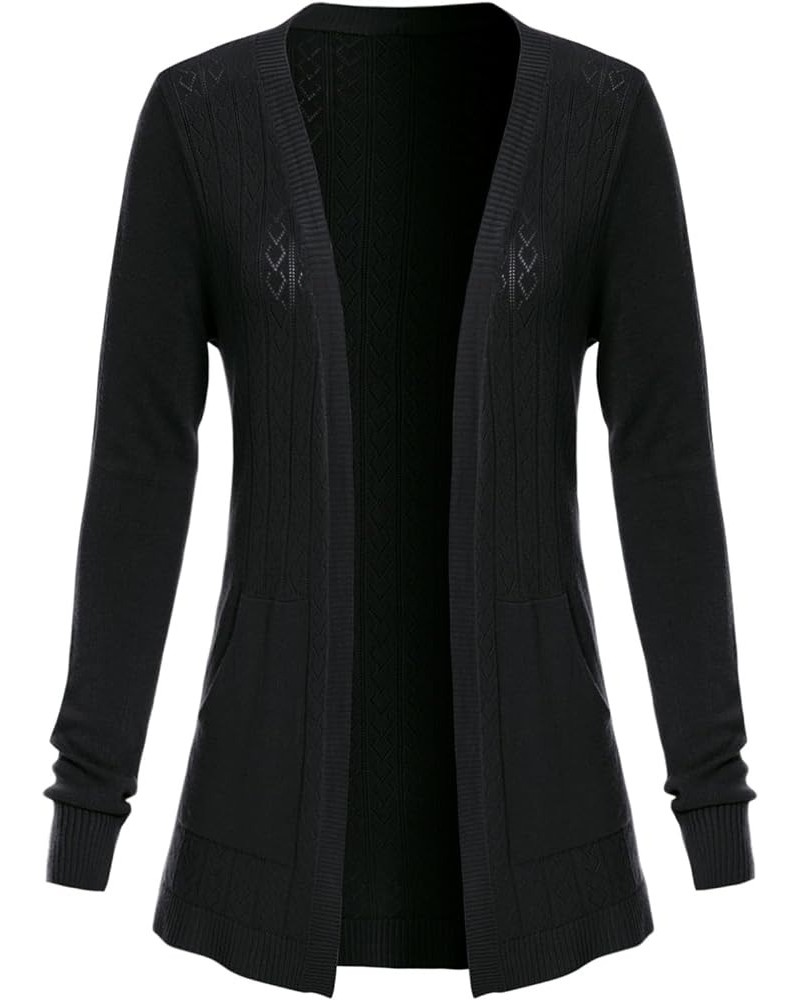 Women's Long Sleeve Crochet Knit Draped Open Sweater Cardigan Black (Front Pockets) $14.68 Sweaters