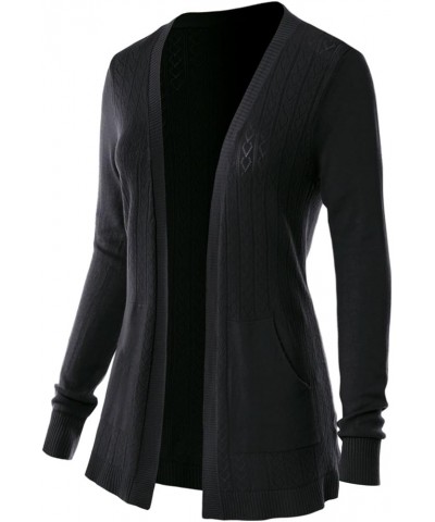 Women's Long Sleeve Crochet Knit Draped Open Sweater Cardigan Black (Front Pockets) $14.68 Sweaters