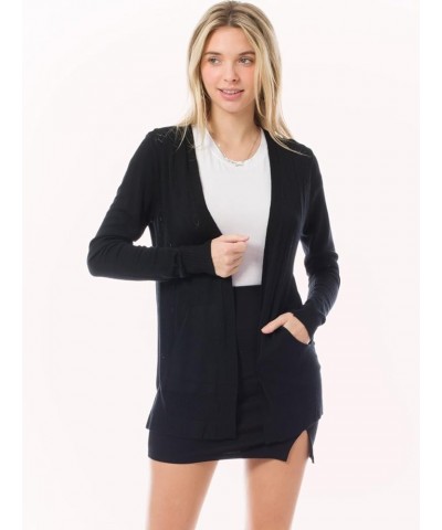 Women's Long Sleeve Crochet Knit Draped Open Sweater Cardigan Black (Front Pockets) $14.68 Sweaters