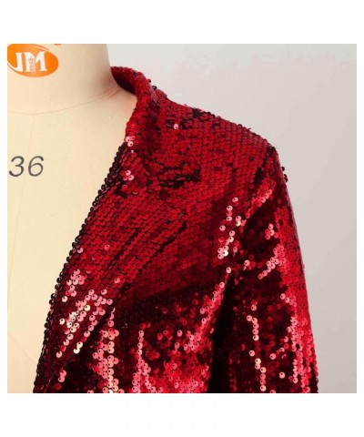 Women's Fashion Sequin Jackets Open Front Suit Jacket Long Sleeve Glitter Party Shiny Lapel Coat Rave Outerwear 2-wine $20.29...