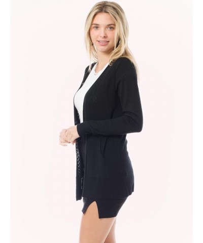 Women's Long Sleeve Crochet Knit Draped Open Sweater Cardigan Black (Front Pockets) $14.68 Sweaters