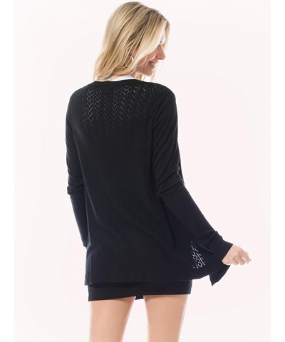 Women's Long Sleeve Crochet Knit Draped Open Sweater Cardigan Black (Front Pockets) $14.68 Sweaters