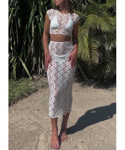 Chic Women 2 Piece Long Skirt Sets Sexy Floral Crop Cami Top Low Waist Bodycon Ruffle Maxi Skirt Summer Beachwear White4 $13....