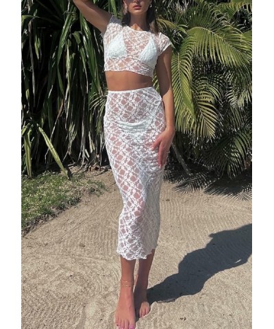 Chic Women 2 Piece Long Skirt Sets Sexy Floral Crop Cami Top Low Waist Bodycon Ruffle Maxi Skirt Summer Beachwear White4 $13....