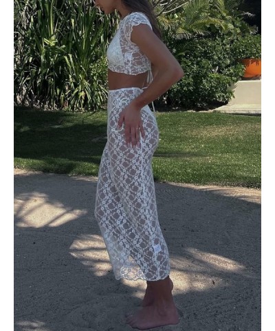 Chic Women 2 Piece Long Skirt Sets Sexy Floral Crop Cami Top Low Waist Bodycon Ruffle Maxi Skirt Summer Beachwear White4 $13....