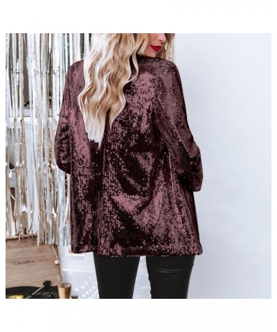 Women's Fashion Sequin Jackets Open Front Suit Jacket Long Sleeve Glitter Party Shiny Lapel Coat Rave Outerwear 2-wine $20.29...