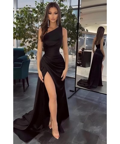 Womens One Shoulder Mermaid Prom Dresses Satin Wrap Long with Slit Pleats Bridesmaid Dresses Evening Dresses Champange $30.75...