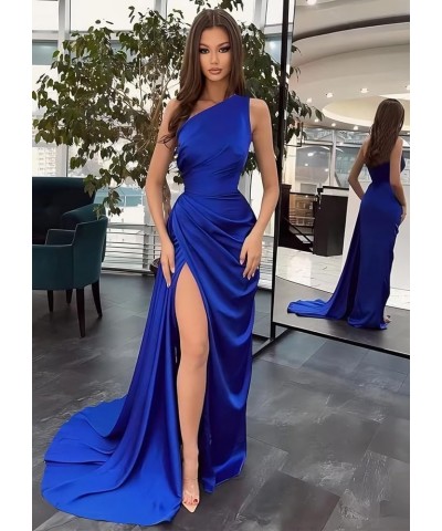 Womens One Shoulder Mermaid Prom Dresses Satin Wrap Long with Slit Pleats Bridesmaid Dresses Evening Dresses Champange $30.75...