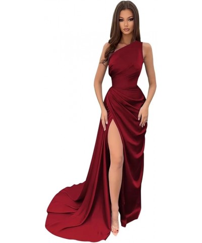 Womens One Shoulder Mermaid Prom Dresses Satin Wrap Long with Slit Pleats Bridesmaid Dresses Evening Dresses Champange $30.75...