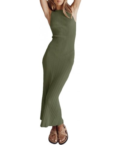 Women Casual Knit Maxi Dress Long Sleeve Sexy V Neck Ribbed Backless Bodycon Midi Long Dress 04-ribbed Green $14.07 Dresses