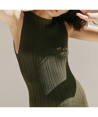 Women Casual Knit Maxi Dress Long Sleeve Sexy V Neck Ribbed Backless Bodycon Midi Long Dress 04-ribbed Green $14.07 Dresses