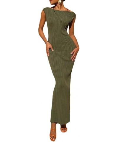 Women Casual Knit Maxi Dress Long Sleeve Sexy V Neck Ribbed Backless Bodycon Midi Long Dress 04-ribbed Green $14.07 Dresses