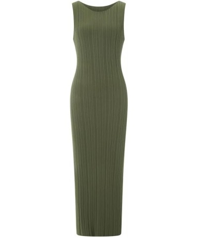 Women Casual Knit Maxi Dress Long Sleeve Sexy V Neck Ribbed Backless Bodycon Midi Long Dress 04-ribbed Green $14.07 Dresses