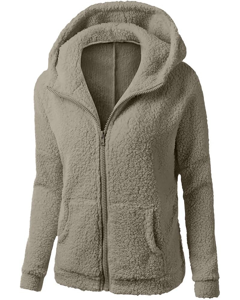 Womens Fleece Zip Up Jacket With Hood Sherpa Teddy Winter Coat Fuzzy Shearling Hoodie Trendy 2023 Outerwear Clothing J015-bei...