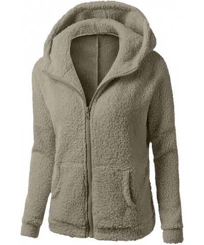 Womens Fleece Zip Up Jacket With Hood Sherpa Teddy Winter Coat Fuzzy Shearling Hoodie Trendy 2023 Outerwear Clothing J015-bei...